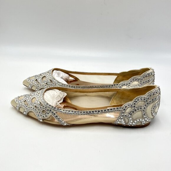 Badgley Mischka BHLDN Size 7 Gigi Jeweled Ivory White Silver Ballet Flats Shoes - Picture 8 of 15
